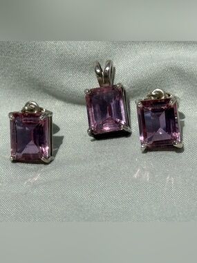 Sterling Silver Purple Gem Pendant and Earring Set